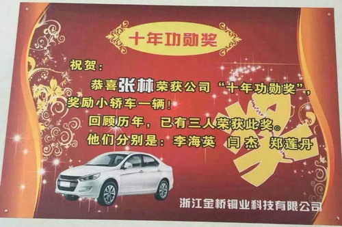 金橋銅業(yè)十處功勛獎 金橋銅業(yè)十處功勛獎